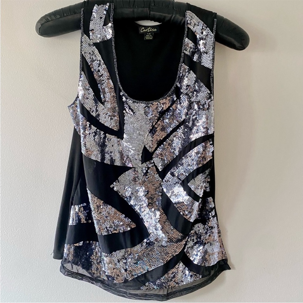 Cartise Black and Silver Sequin Women's Tank